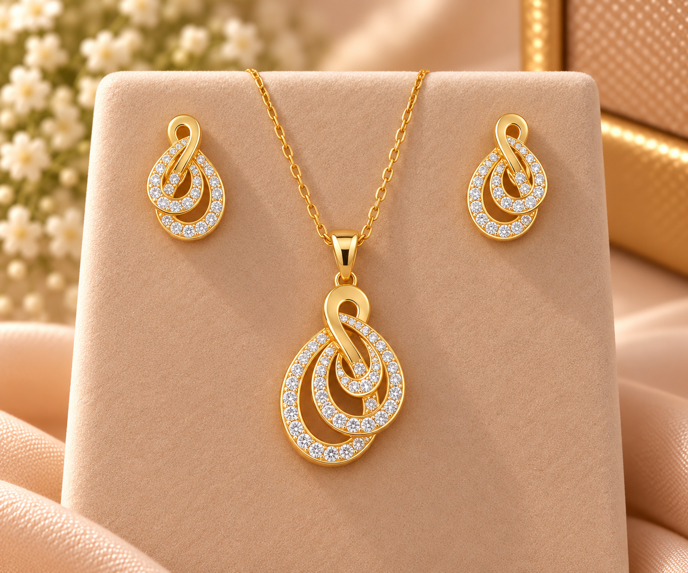 Gold Diamond Knot Jewelry Set